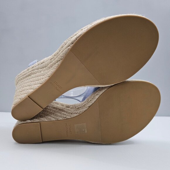 Stuart Weitzman Crystal Buckle Wedge Womens 10 Cornflower Blue Suede Espadrille - Picture 16 of 16